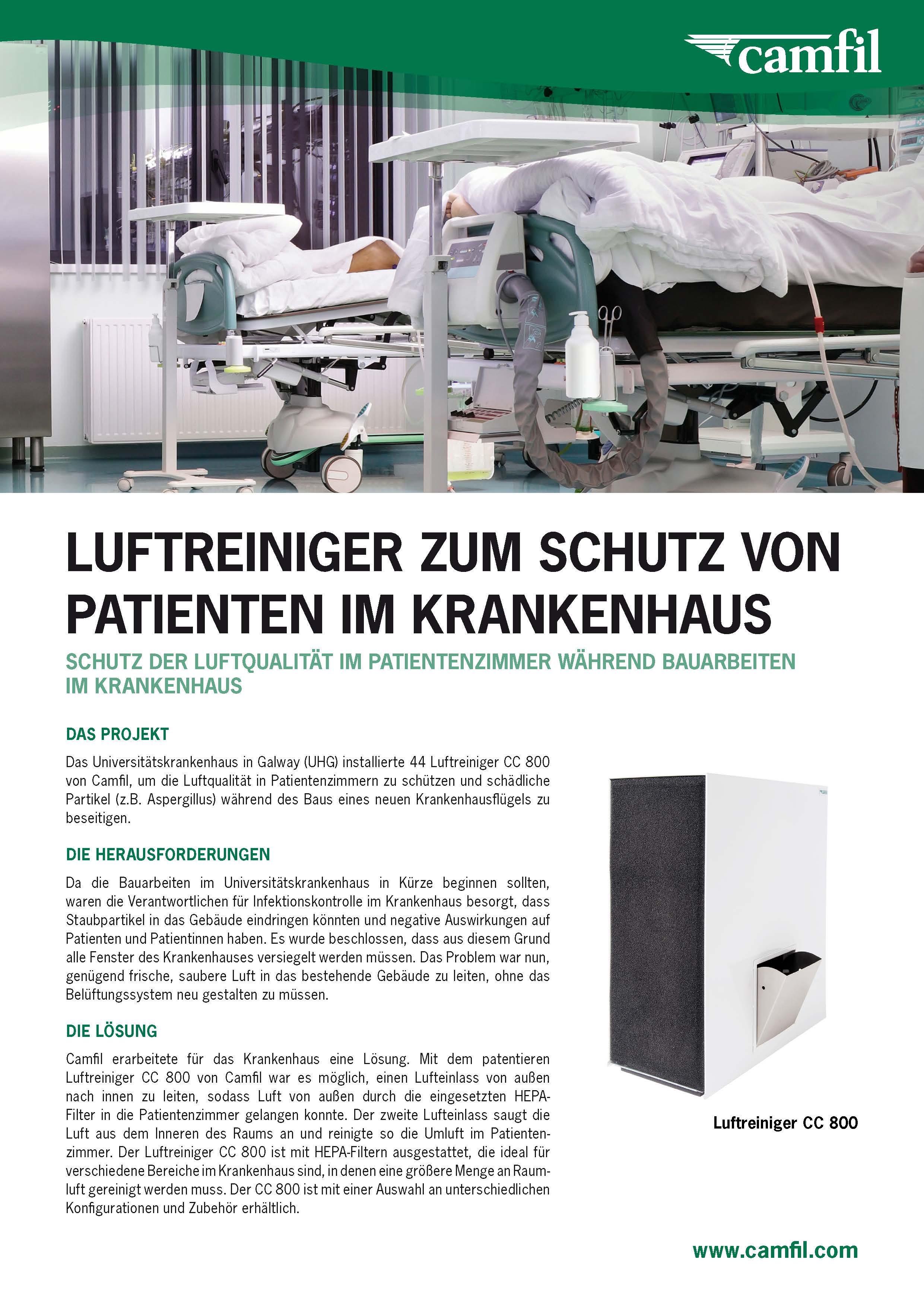 Fallstudie Luftreiniger zum Schutz von Patienten im Krankenhaus