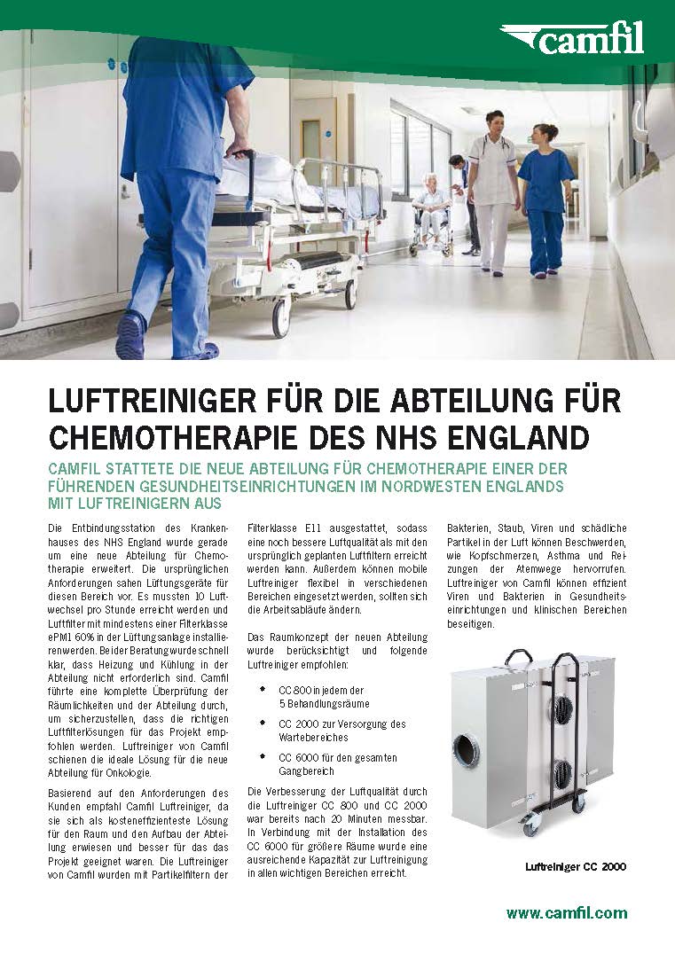 Fallstudie Luftreiniger für die Abteilung für Chemotherapie