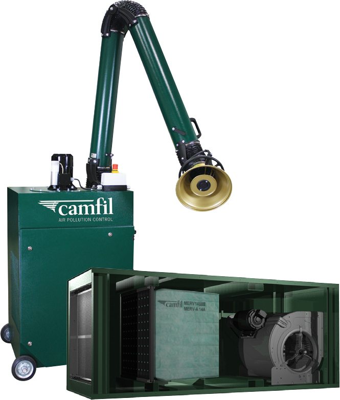 A mobile and stationary air cleaner for auto body shops