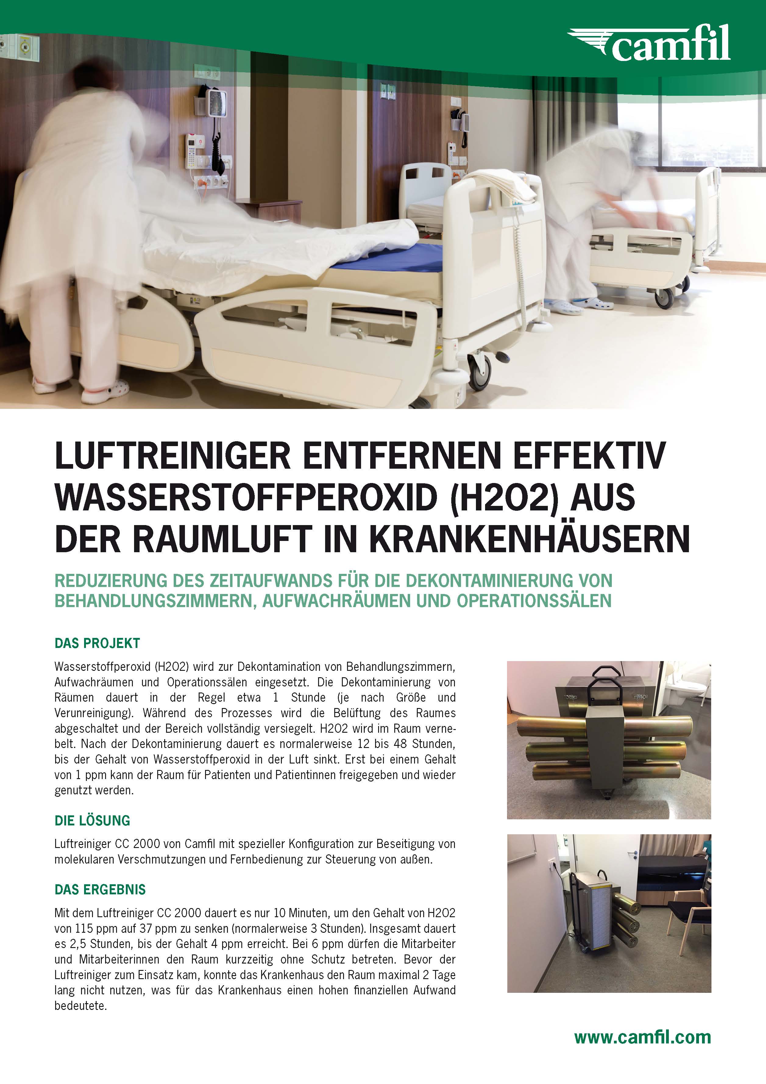 Fallstudie Luftreiniger entfernen effektiv Wasserstoffperoxid (H2O2) aus der Raumluft in Krankenhäusern