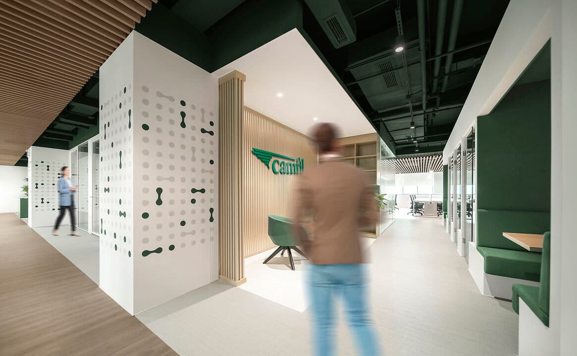 Man and woman standing in a Camfil office