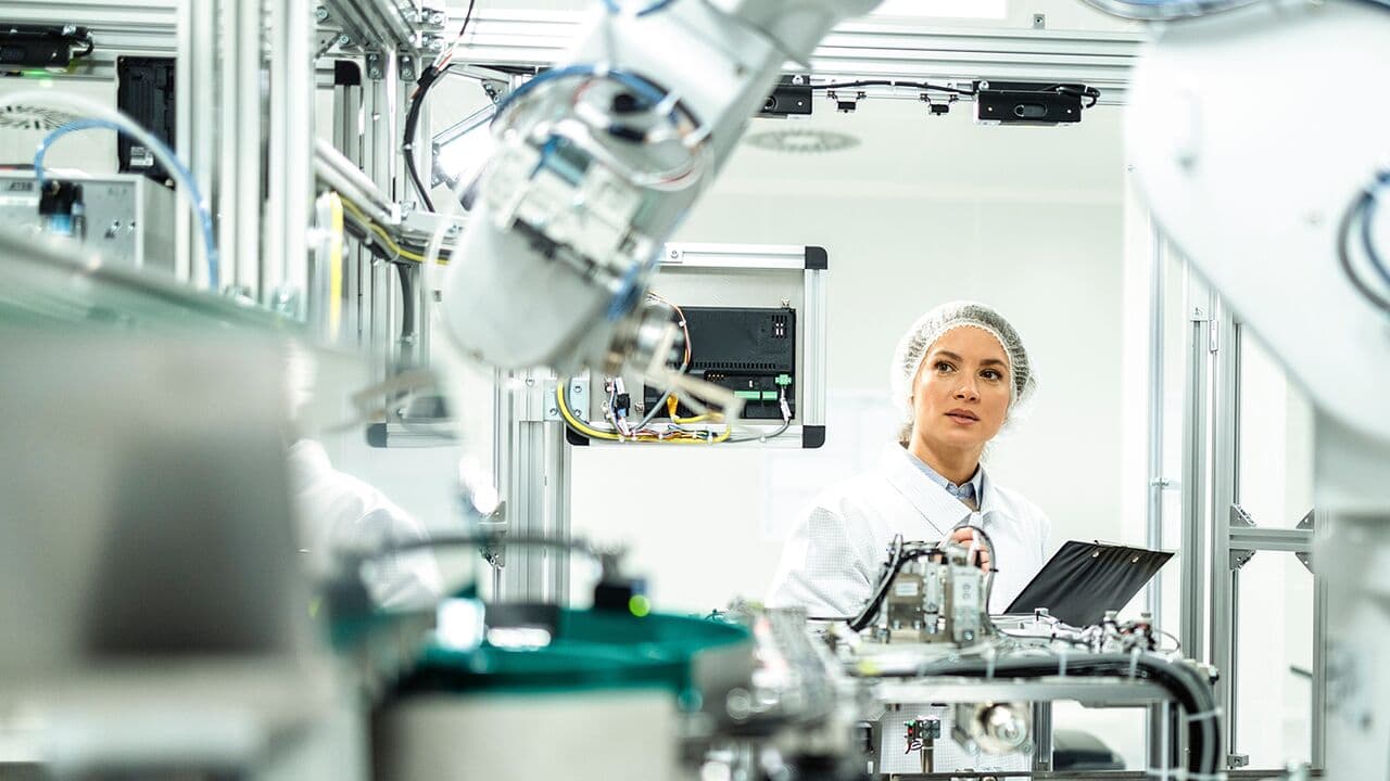 Woman in clean room