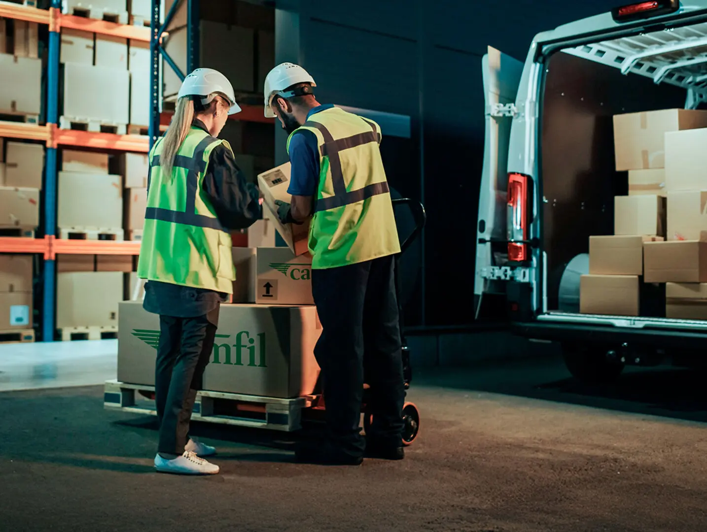 Camion de livraison avec des personnes