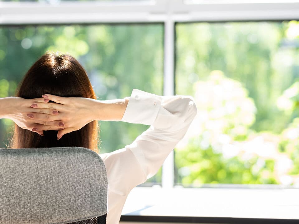 Open window in office. Breathing fresh air.