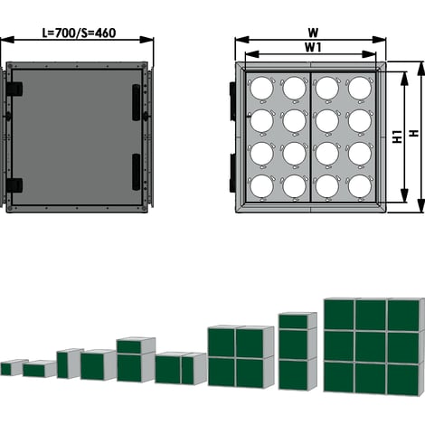 Abmessungen und Konfigurationen von CamCube CC Luftfiltergehäuse für Aktivkohlefilter oder Filterpatronen