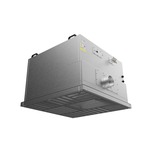 CamFFU RC-H Fan-Filter-Unit mit integriertem Kühlregister, EC-Ventilator und Luftgitter für die Deckenmontage