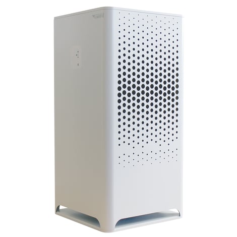 white air cleaners with black perforated holes for air exchange.