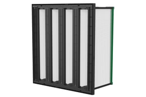 Durafil ES³ high capacity, high efficiency, V-bank style air filter with ABS plastic frame. 5-Star ECI rating. Available in MERV 13A, MERV 14A, MERV 16A
