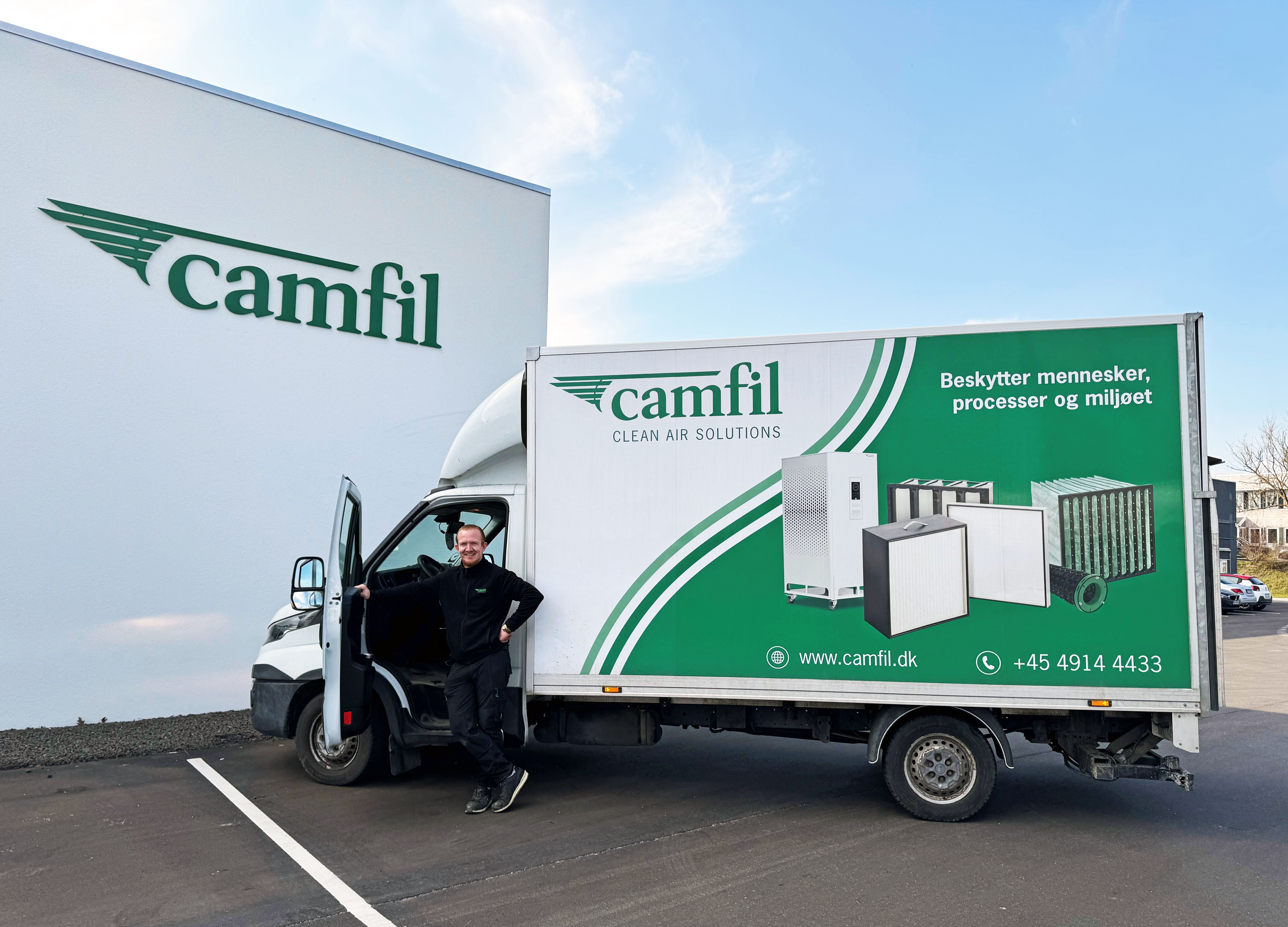 Picture of Camfil Denmark's delivery van + driver Patrick Nielsen